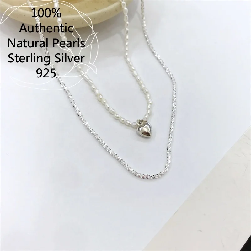 

Tif Heart Fine Collarbone Cadenas de plata 925 Sterling Silver Choker Necklace Natural Rice Pearl Necles Women Ladies Neck Chain