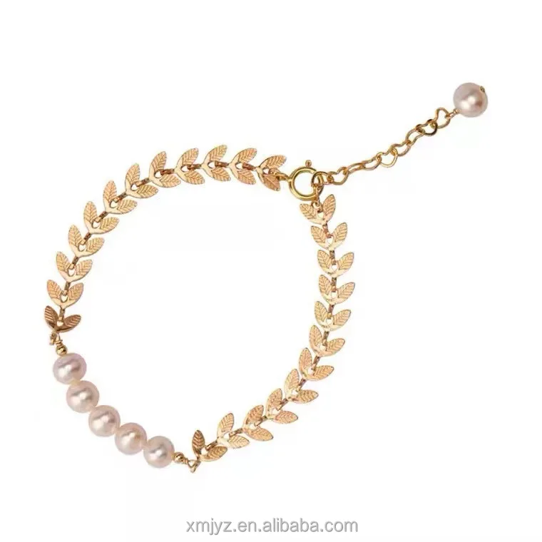 

Certified 18K Gold Freshwater Pearl Bracelet Female Laurel Leaf Au750 Color Gold Jewelry Internet Celebrity Bracelet Jewelry