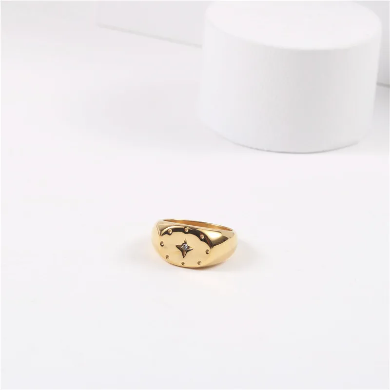 

Vintage Temperament Titanium Steel Four-Pointed Star Ring Fashion Micro Inlaid Rhinestone Texture Women Daily Jewelry