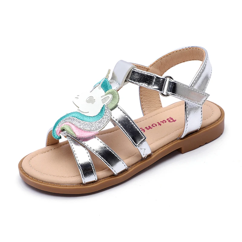 

Factory Wholesale High Casual Open Toe Breathable Soft Sole Little Girl Children Sandals, Silver