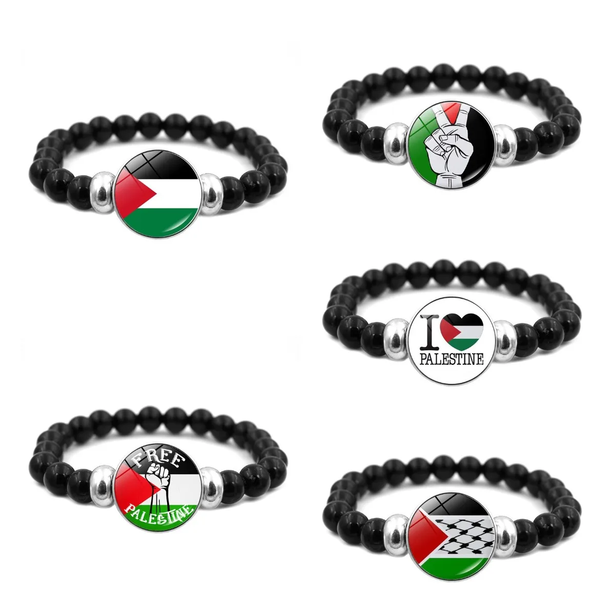 Manufacturer Palestine Charm Stretchy Elastic Band Glass Beads Bracelet Jewelry Glass Stone Bead Palestine Beaded Bracelet
