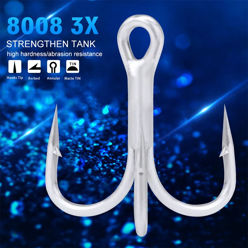 

Wholesale 3X 4X Treble Fishing Hooks 10 pieces Barded Matte TIn Triple Hard Fishhooks