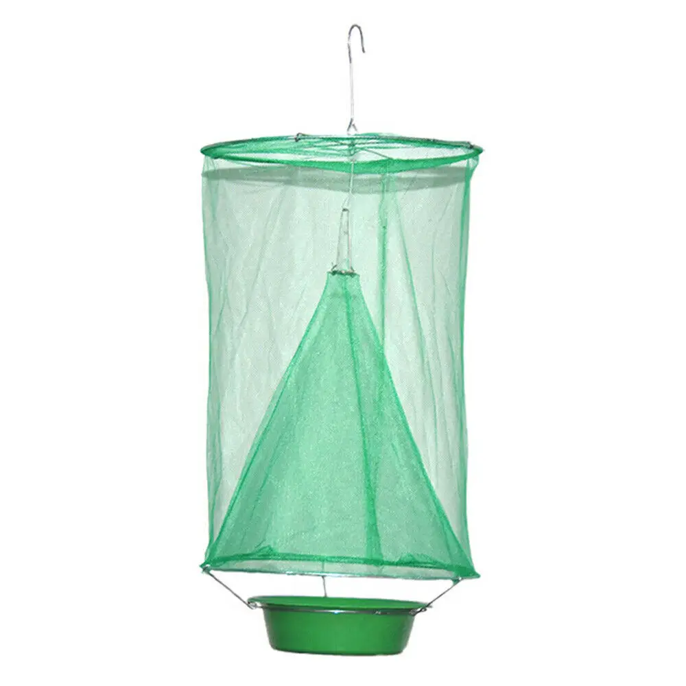 

Amazon Drop shipping Green Reusable Hanging Flycatcher Folding Fly Net Trap Fly Catcher with Flies Bait Station