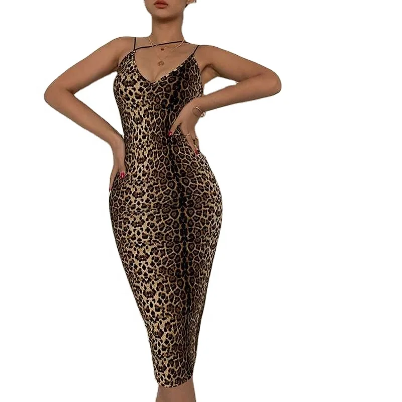 

V-neck bodycon midi tiger print women matrue dress