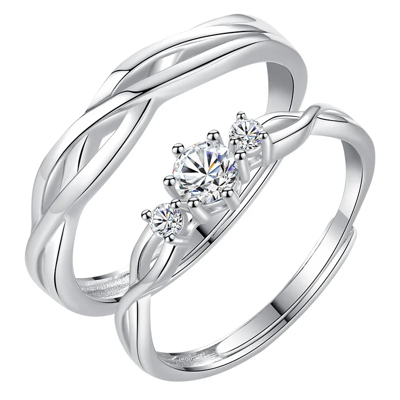 

Charare 925 sterling silver zircon wave twisty couple ring accessories