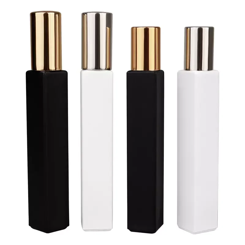 

black white color empty cosmetic packing bottle refillable empty square glass perfume 10ml spray bottle