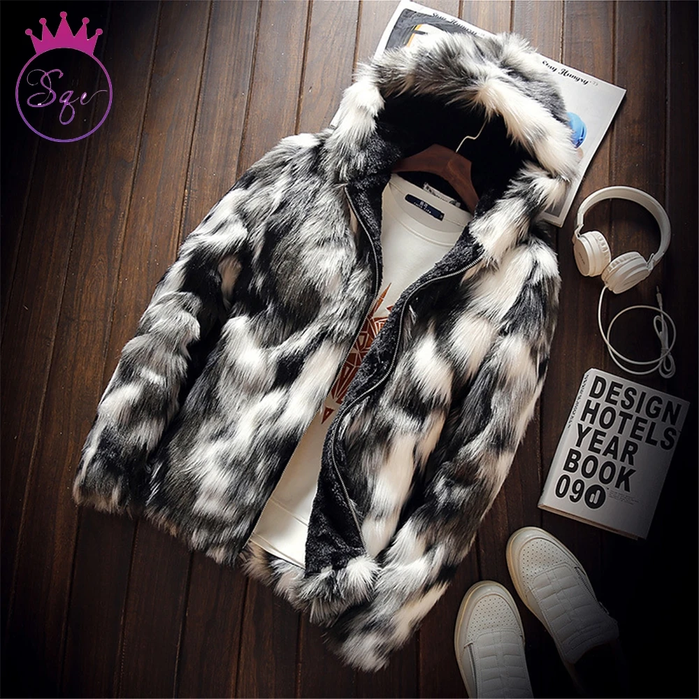 

Winter Fashion Fur Coat Men's Clothing Thick Faux Fur Zipper Jacket Hooded Jacket men's hoodies coats man warm clothes oversize