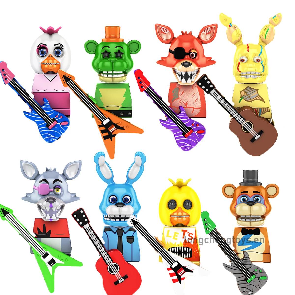 

FNAF Horror Movie Character Chica Bunnie Endo Freddy Balloon Boy Foxy Mini Building Blocks Figures For Children Toys KF6160