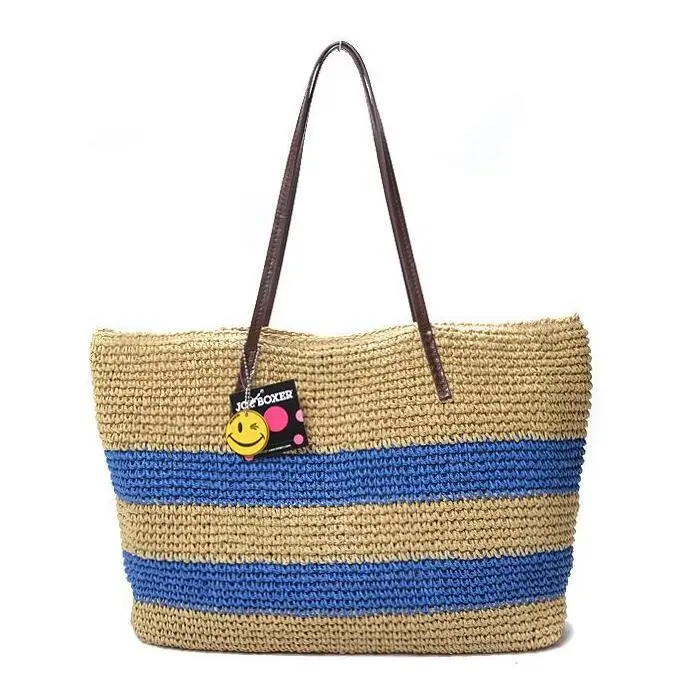 

Summer wholesale stripe canvas usa straw beach tote hand bag