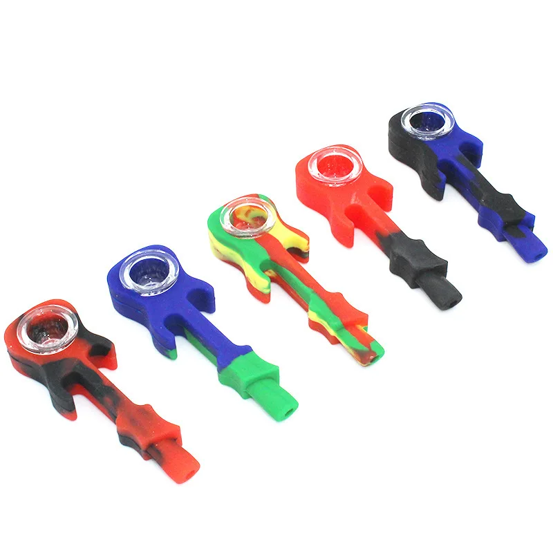 

Eco-friendly silicone hand pipes guitar smoking pipe Portable tobacco silicone pipe for smoking, Mix colors
