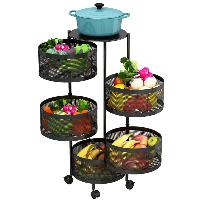 

Round Layered Shelf Cart Storage Rack Kitchen Rotating Vegetable Rack