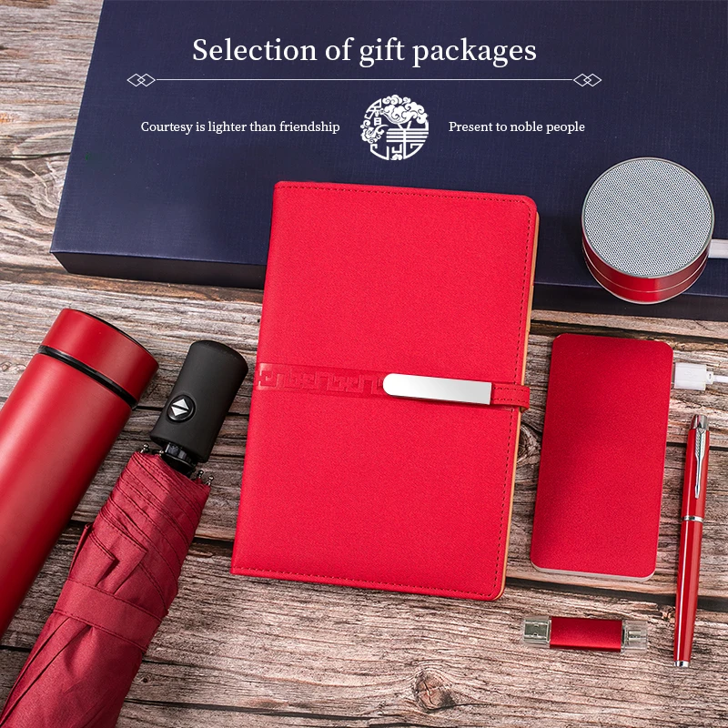 

New Model USB + Metal Pen + speaker + Power Bank + Thermos + Umbrella + notebook Gift Set for wedding opening and ceremony