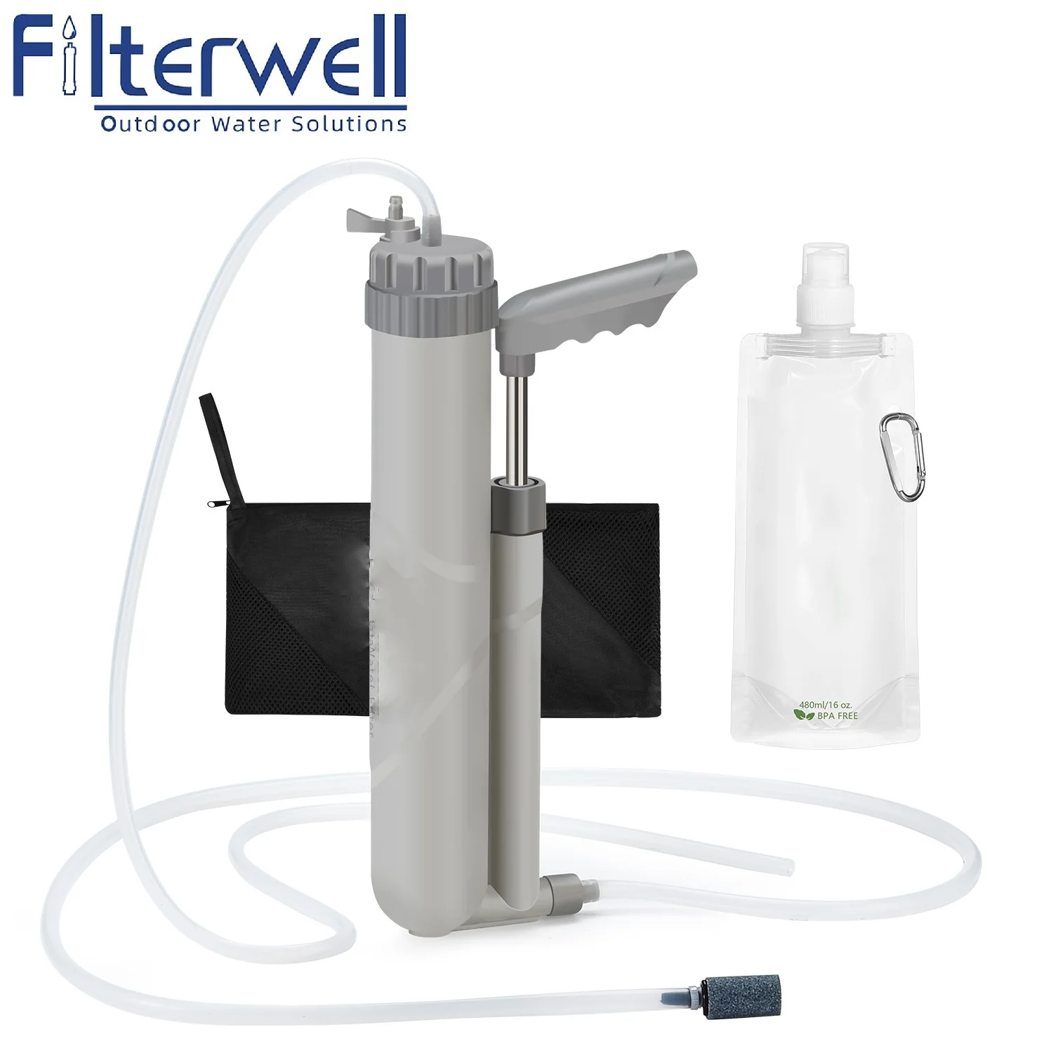 

Filterwell 4 stage portable travel mate Personal UF Filtration straw water purifier pump Filter for camping hiking, Light grey /army green