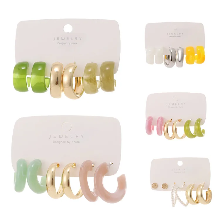 

VKME Hot Selling Resin Hoop Earrings Sets For Women Acrylic Vintage Geometric Round Circle Cuff Earrings New Jewelry Gift