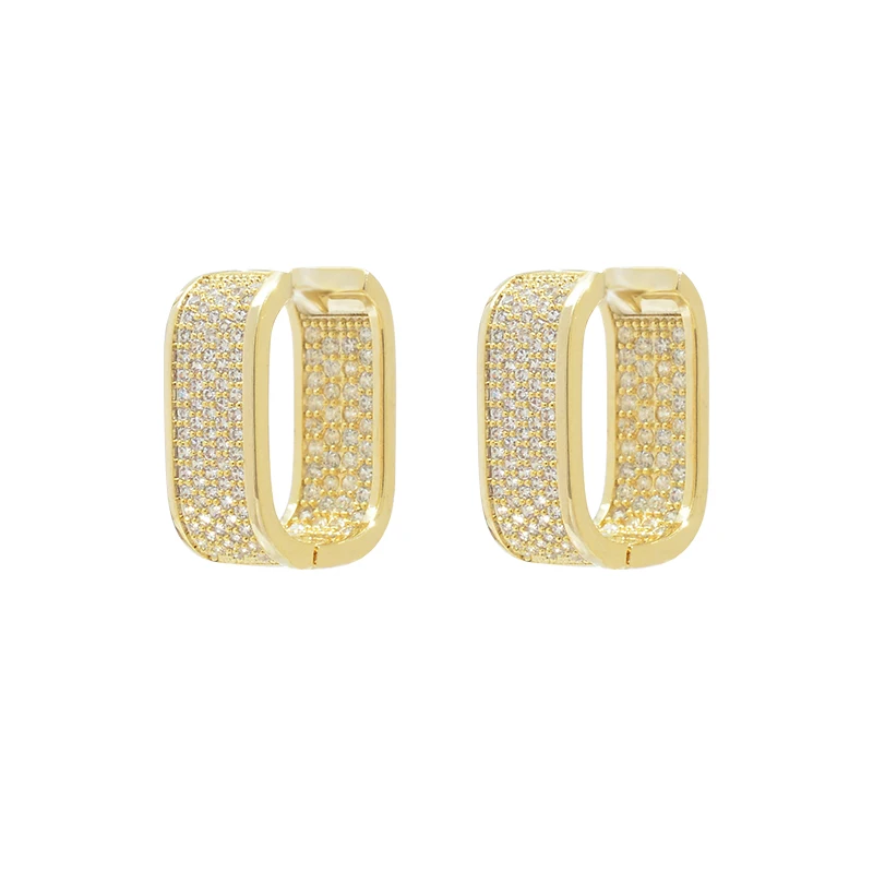 ED64645 Korean cute pave zircon square hypoallergenic hoop earrings fashion 14k gold plated women jewelry