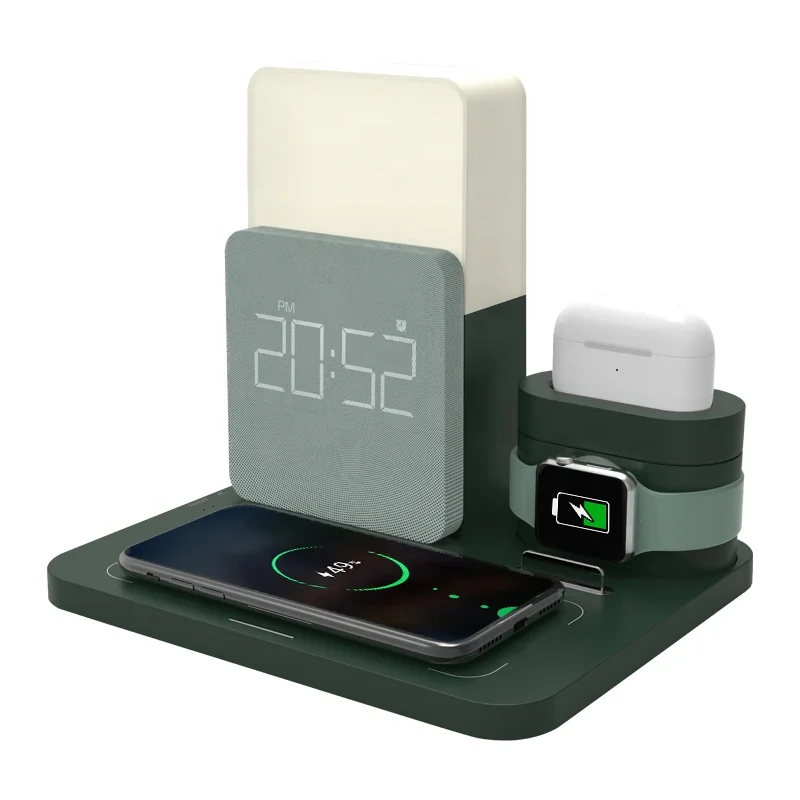 

2021 New Dropshipping Clock Table Digital Led Night Light With Bedroom Wireless Charger, Black;white;green