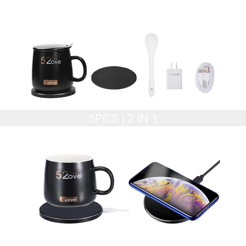 
Mug Warmer Coffee Mug Warmer with Wireless Charger 2 in 1 Wireless Charging Constant Temperature for Keeping Warm 