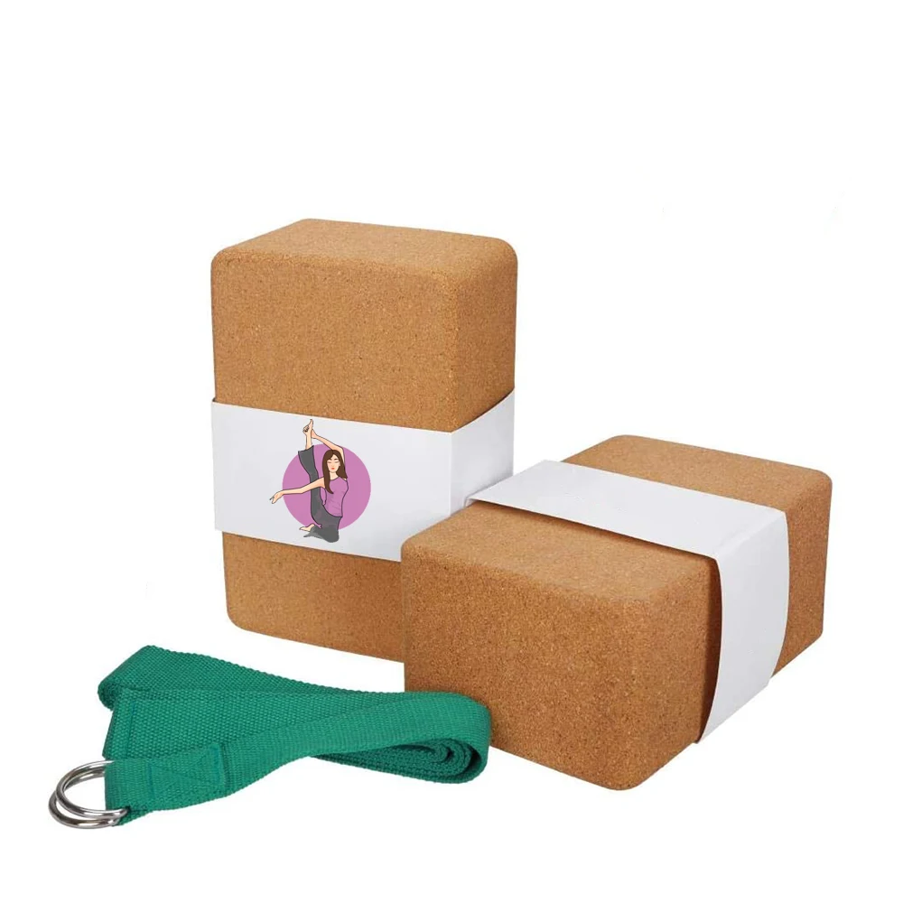 

High density custom hot sale eco friendly organic cork wood yoga block set and strap