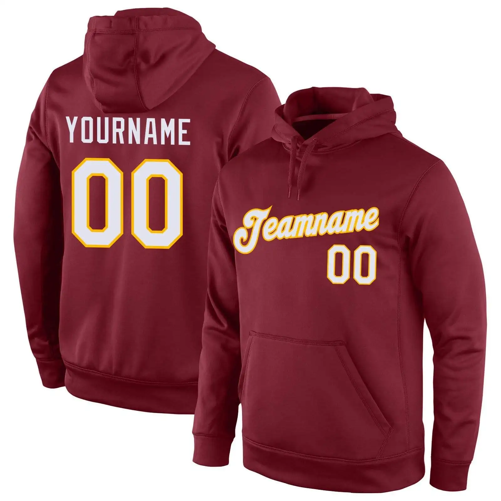 

Custom Stitched Burgundy White-Gold Sports Pullover Sweatshirt Hoodie