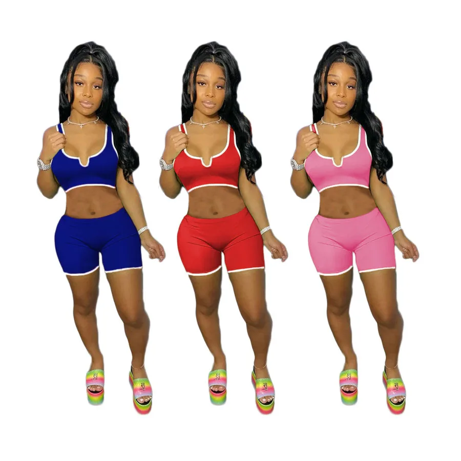 

Summer 2021 women casual clothes sexy hot girls vest top and shorts 2 two piece set