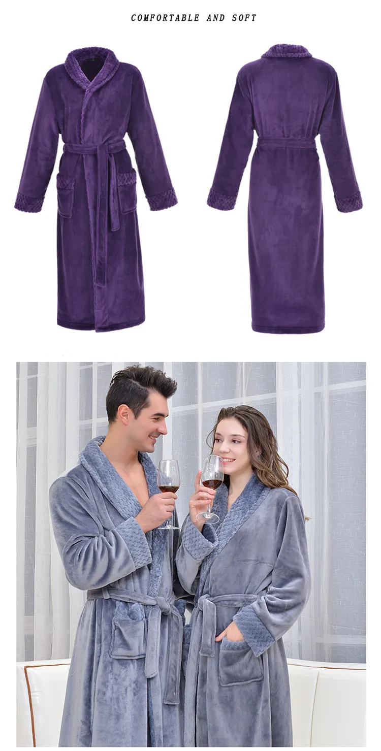 Indoor Warm Winter Soft Sleep Gown Fleece Night Gown For Men And Women ...