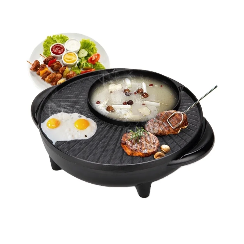 

New Korean Bbq round 2 In 1 Electric griddle Smokeless Grill Pan With Hot Pot Electric Cooking Pan Hotpot Grill