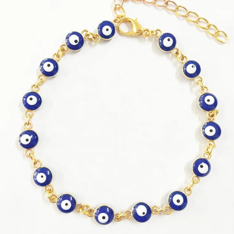 

Wholesale Gold Plated Bracelet Blue Red Eye Enamel Bead Bracelet Jewelry for Women