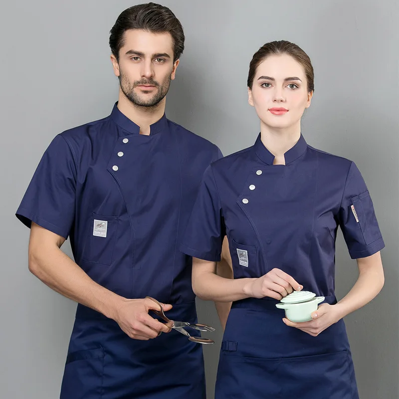 
Bulk sale 65% poly 35% cotton chef coat uniform workwear clothing black/white chef uniform jacket with pockets 