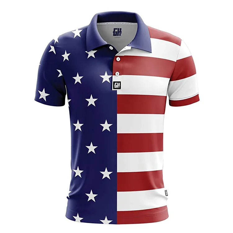 

100% Polyester 3d Digital Print America Flag 4xl t-shirt Men Polo