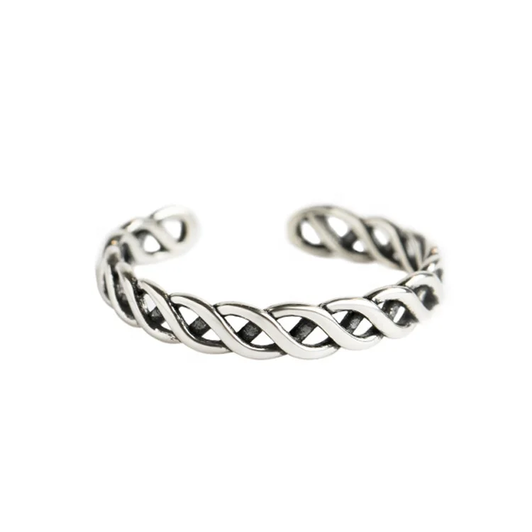 

Abiding Oxidized Style Twisted Ring Metal Only Hollow Vintage 925 Sterling Silver Retro Rings Women Jewelry