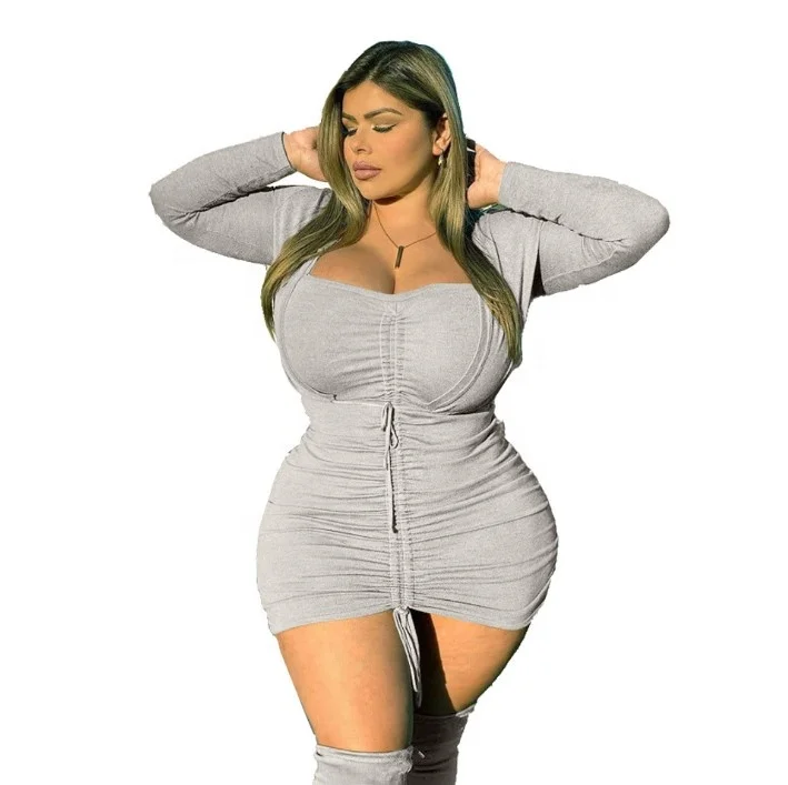 

plus size 4XL ladies fitness corset long sleeve bandage dress ruffle casual dresses wrap ruched halter bodycon dress women, As the picture