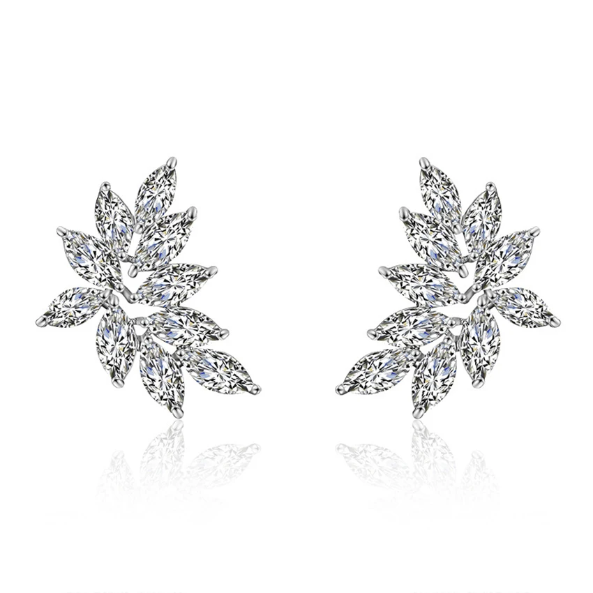

Minimalist Silver Leaf Earring Alloy Zirconia Earring Jewelry Wedding