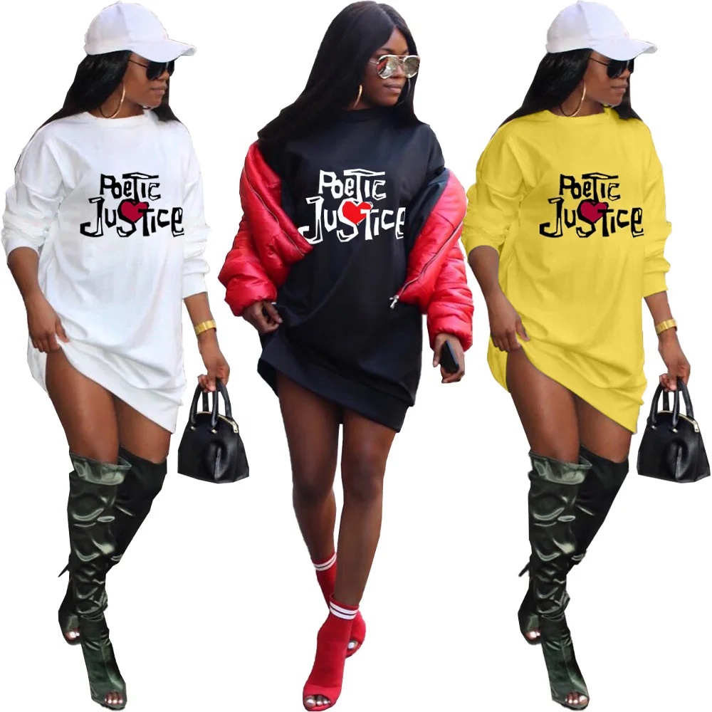 

fall 2020 fashionable letter printed patterned jersey dress women casual Tshirt dress streetwear