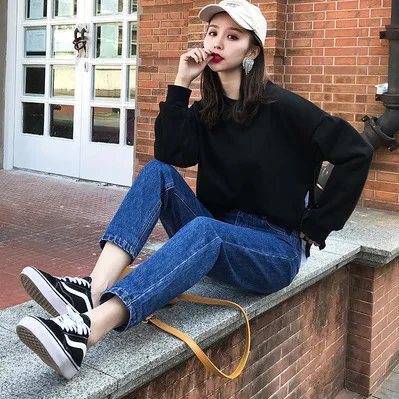 

cotton White Jeans for Women High Waist Harem Mom Jeans spring 2021 new plus size black women jeans denim pants beige blue, Picture