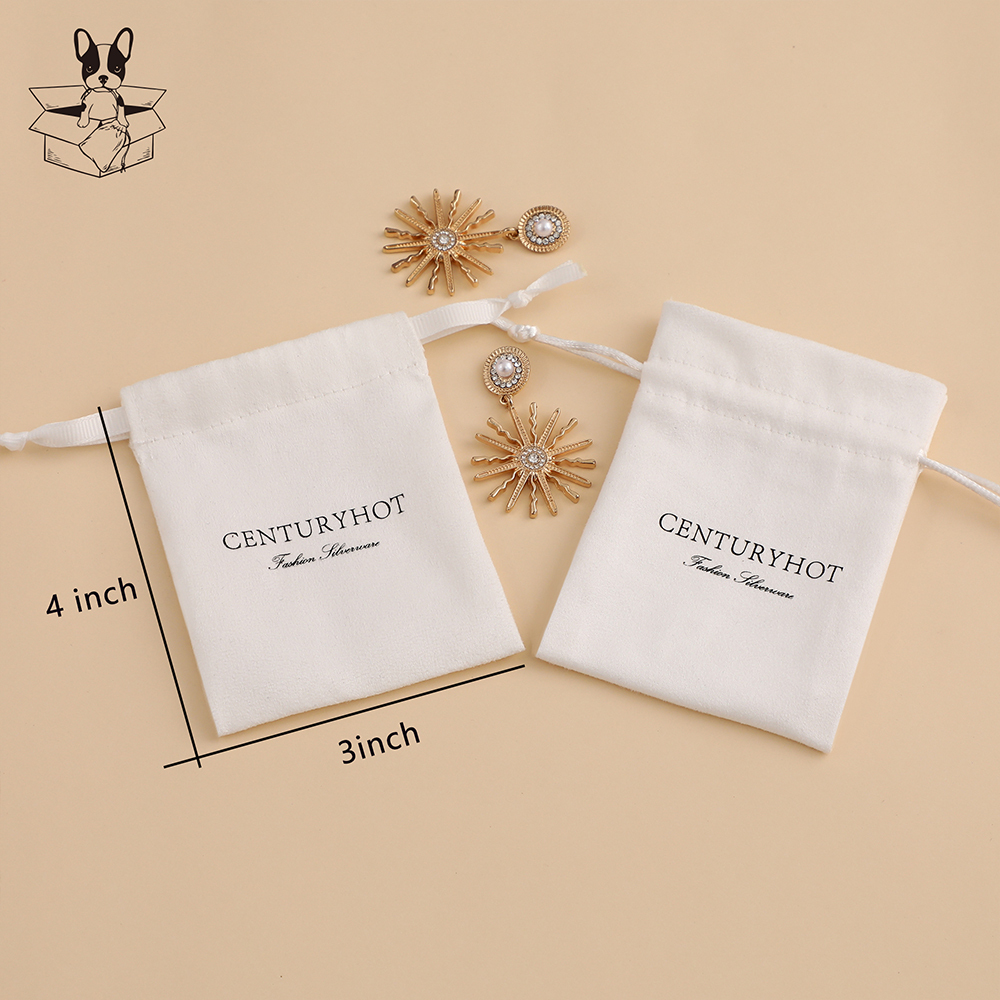 White Soft Suede Jewelry Pouches Personalized Drawstring Jewelry Packaging Bag With Logo Custom