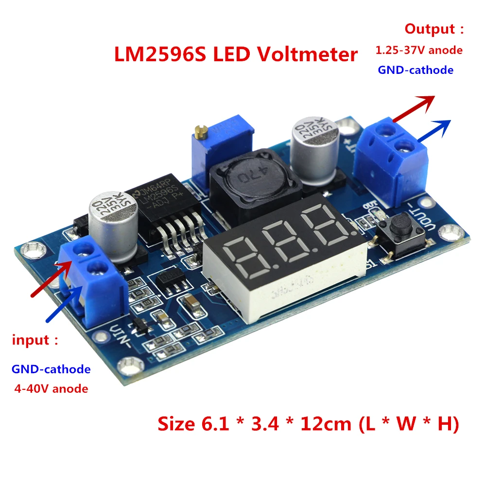 LED Voltmeter LM2596 DC 4V-40V To 1V-37V Adjustable Step Down Power Converter M