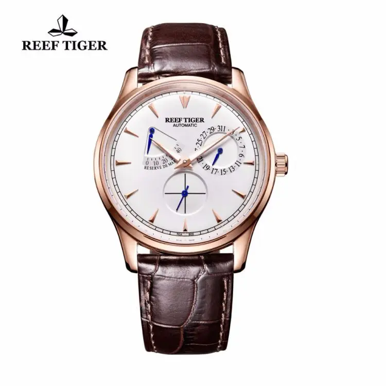 

REEF TIGER RGA1980 Mens Elegant Automatic Watches with Power Reserve Complete Calendar Rose Gold Clock