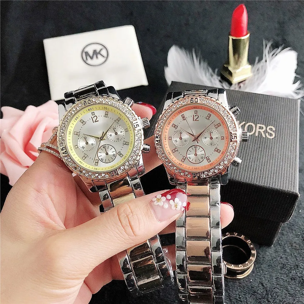 

Hot sale fashion Women men M&K watch stainless steel Luxury WristWatch famous brand ladies couples fashion watches gifts