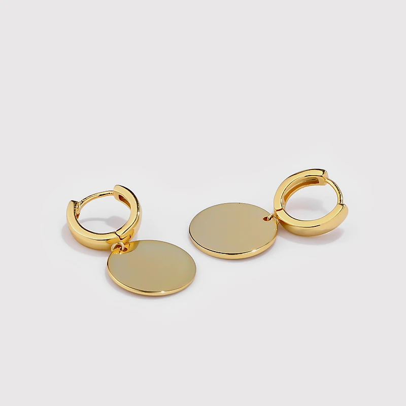 Minimalist Geometric Jewelry 925 Silver 18K Circle Drop Thick Hoop Earrings Woman