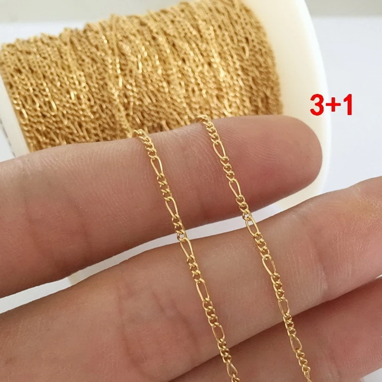 

Hot sale gold filled 3+1 figaro chain 1.5mm 2.4mm for bracelet necklaces women jewelry making