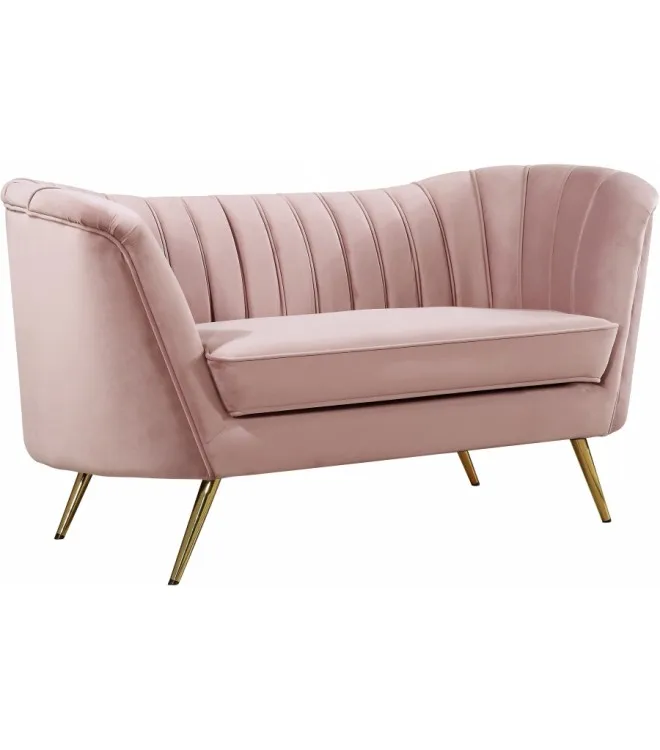 Velvet Channel Tuffted Gold Legs Metal Loveseat Sofa For Living Room