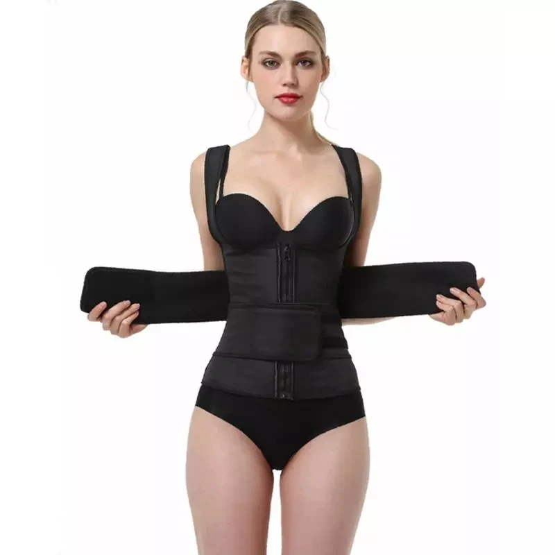 

Latex Fajas Double Belts Sticker Vest Shapewear Waist Trainer Body Shaper Slimming Women, Black