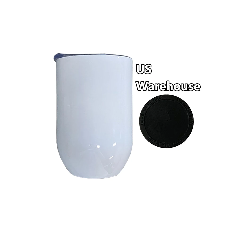 

Free shipping fedex Us warehouse stock Custom Logo 12oz Egg straight Tumbler Stainless Steel Wine Mug With Lid For DIY Printing