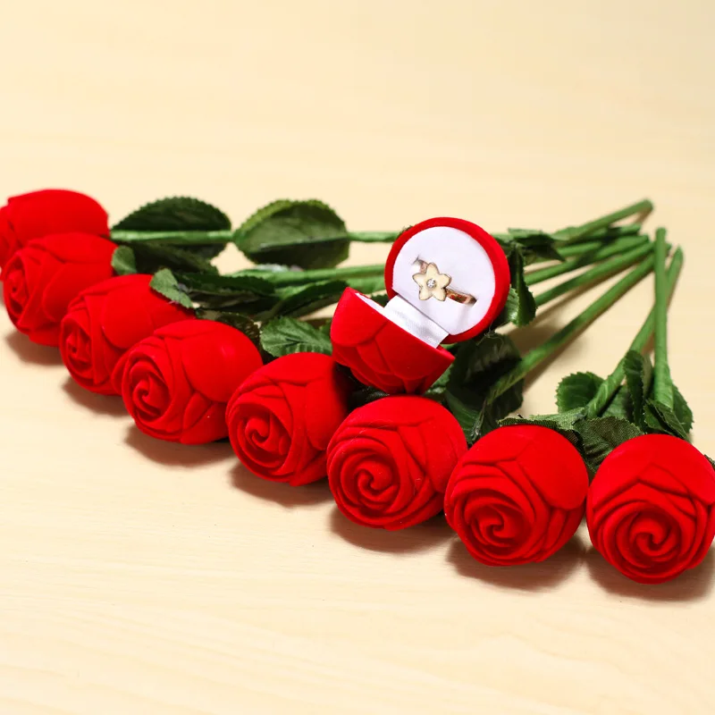 

Wholesale Fashion Romantic Rose Shape Ring Jewelry Packaging Ring Boxes For Jewelry Gift, As picture