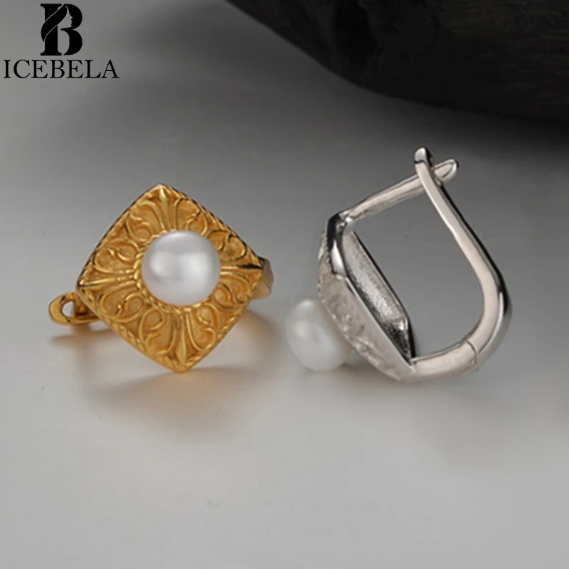 

Icebela 925 Sterling Silver Baroque Pearl Flower Earrings Female Jewelry Earings 18k Gold Plating Stud Earrings For Girl