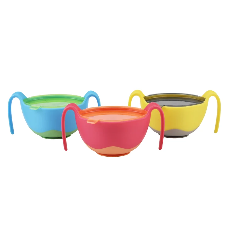 

Food Grade 480ml 3 In 1 Kids Bowl With Lid Straw Food Feeding Baby Silicone Suction Sna Soup Toddler Bowl, Yellow, blue, red