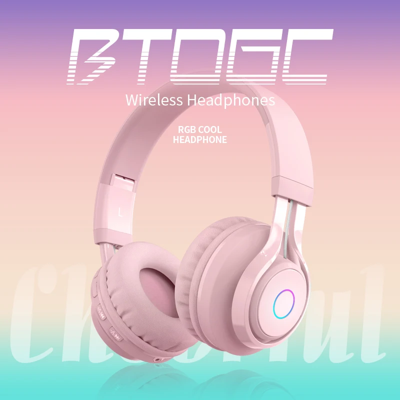 

2021 New arrival head-mounted BT06C cute wireless headset for kid LED light hearing protection headphone