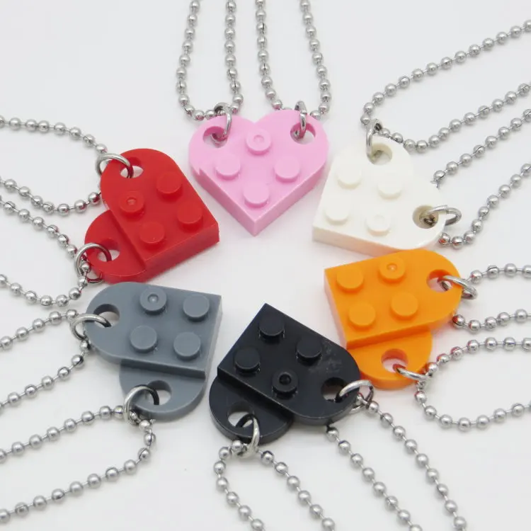 

Couples Brick Heart Pendant Shaped Necklace for Friendship 2 Two Piece Jewelry Made Puzzle Elements Valentine's Day Gift, Picture