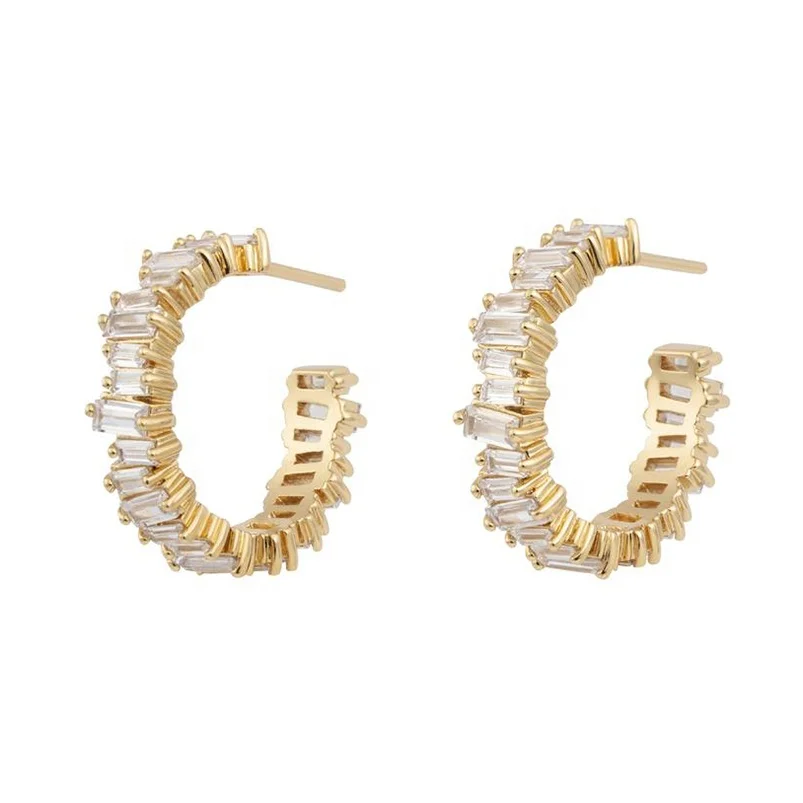 

Gemnel gold plated diamond hoop baguette cz 925 silver luxury earrings 2021