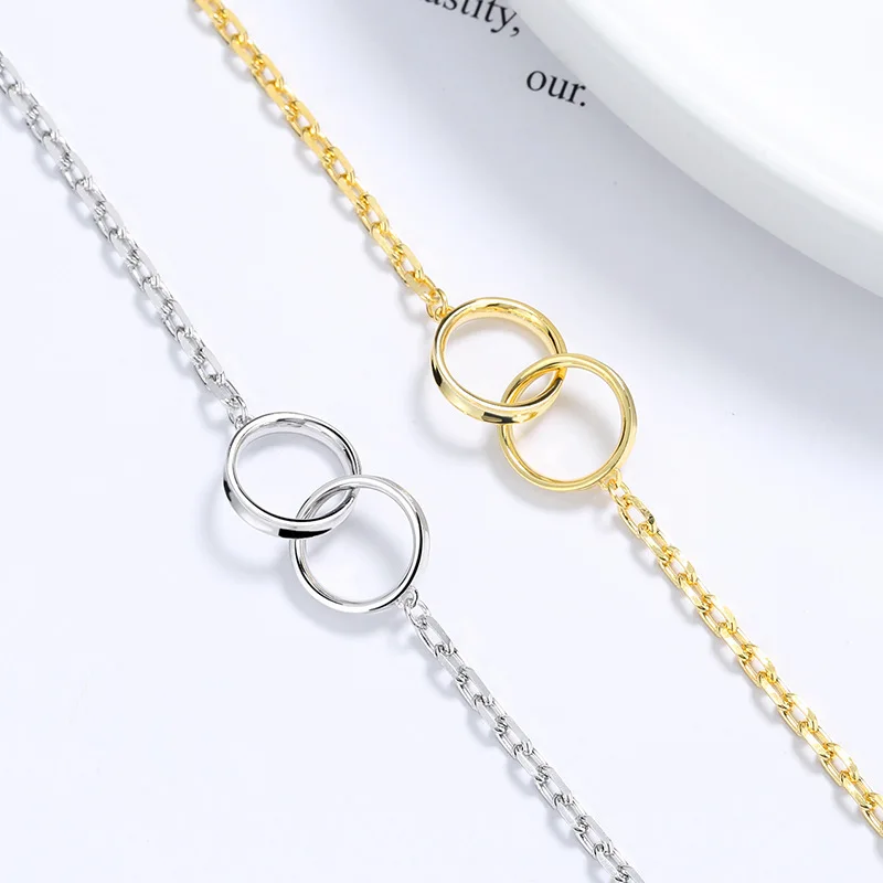 

fashion minimalist jewelry 925 sterling silver geometric circular double rings two round circle gold plated bracelets women